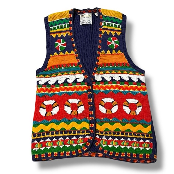 Marisa Christina Sweaters - Vintage Marisa Christina Sweater Vest Hand Knit Nautical Artsy Colorful Medium